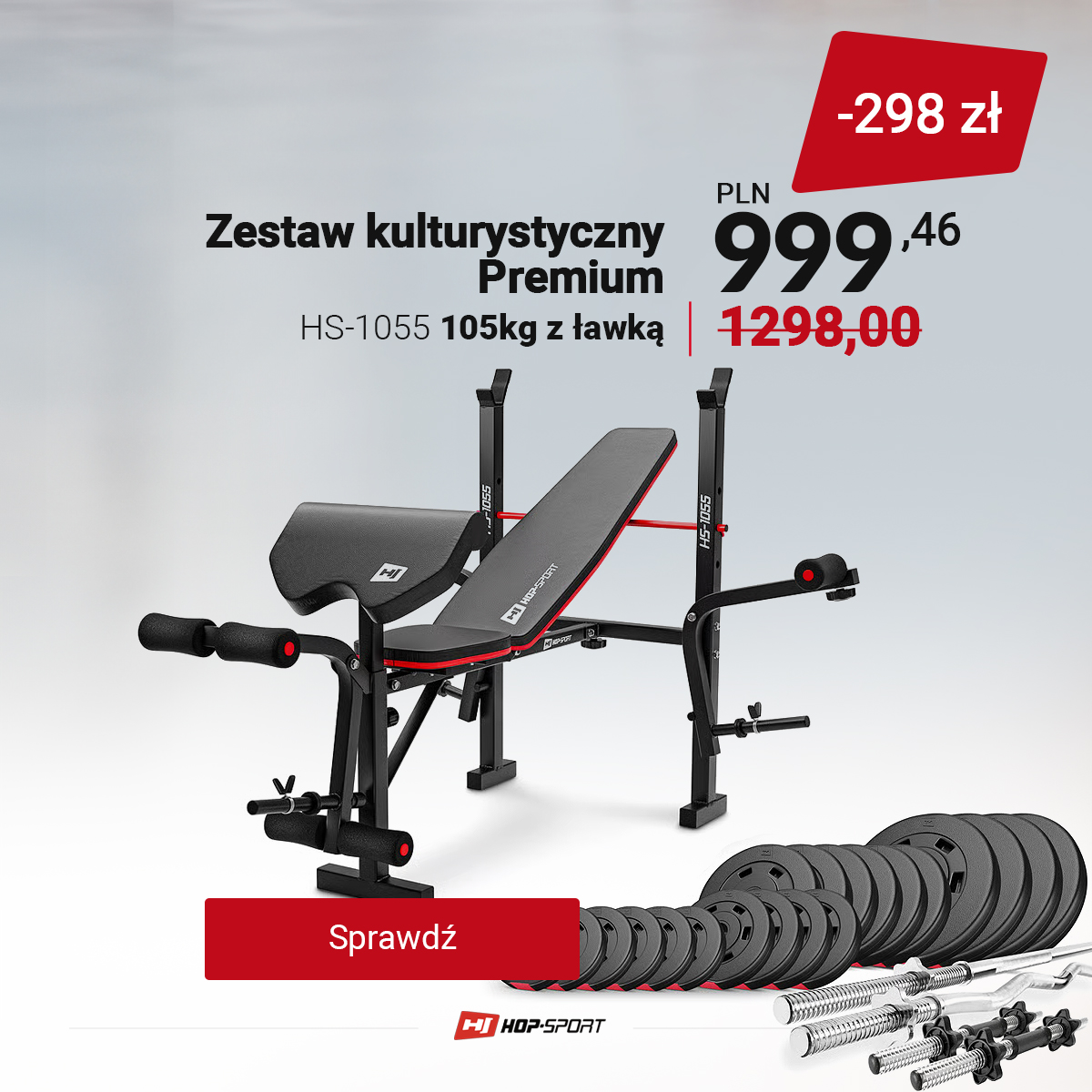 Zestaw kulturystyczny Premium 105kg z ławką HS-1055
